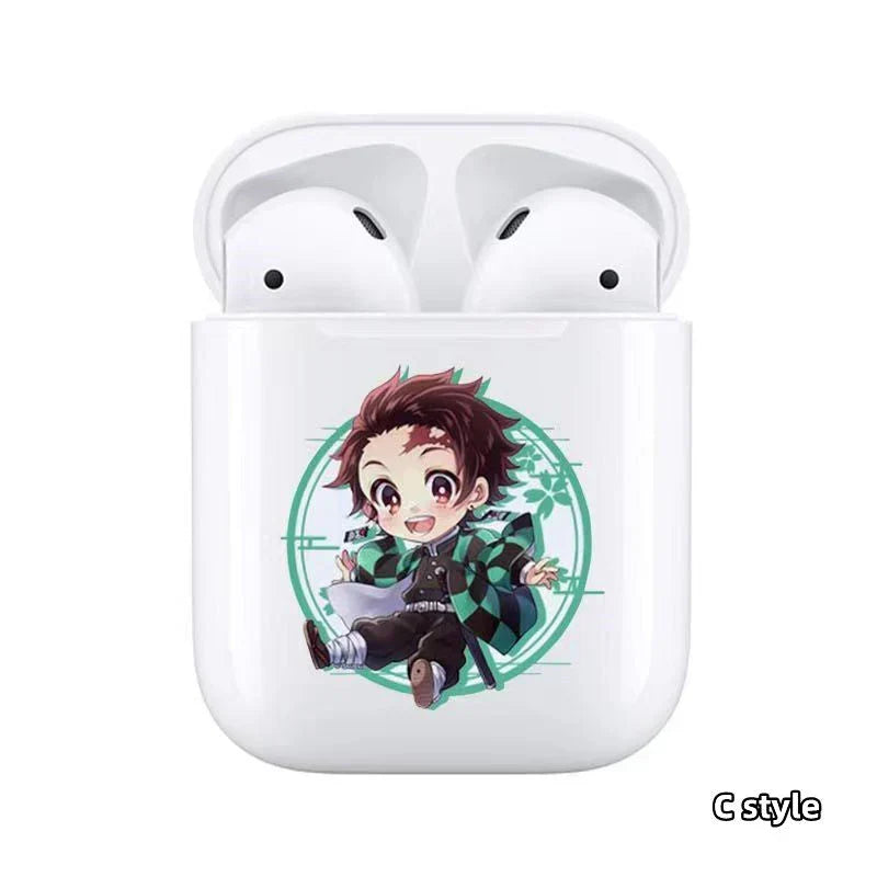 Demon Slayer Wireless Bluetooth Earbuds, Tanjiro Nezuko Zenitsu Giyuu Anime Print TWS Earphones, Touch Control Stereo Sound Headset, Portable Earbuds Case, Anime Fan Gift
