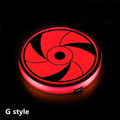Naruto One Piece Car Accessory Gift，Anime Sharingan LED Car Cup Holder Coaster, Intelligent Sensor Light Up Cup Mat, USB Rechargeable, Multi-Color Changing Car Interior Decor.