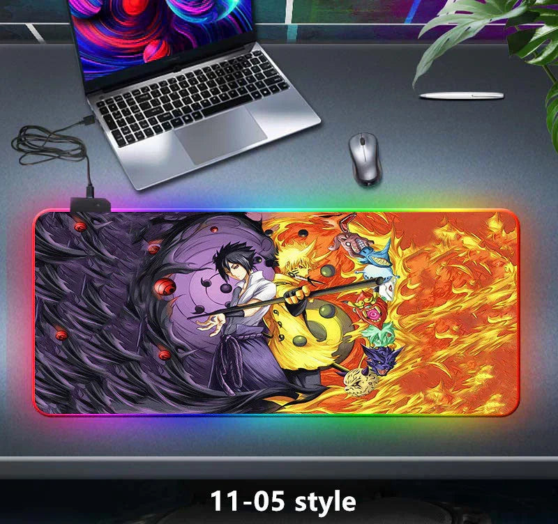 Naruto Anime RGB Large Gaming Mouse Pad, Extended LED Glowing Desk Mat, Non-Slip Rubber Base, Waterproof Big Keyboard Mousepad for PC Gamer, Anime Desk Decor Gift