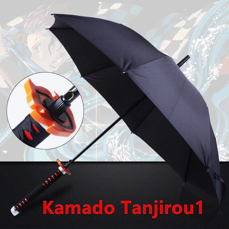 Demon Slayer Nichirin Sword Umbrella, Anime Katana Shaped Long Handle Umbrella, Tanjiro Zenitsu Giyuu Rengoku Samurai Sword Umbrella, Cosplay Prop Rain Sun Umbrella, Anime Collectible Gift for Fans