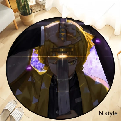 Demon Slayer Round Non-Slip Rug, Kimetsu no Yaiba Anime Character Circular Floor Mat, Soft Decorative Area Rug, Anti-Skid Carpet for Bedroom Living Room Entrance, Anime Merch Gift for Demon Slayer Fans