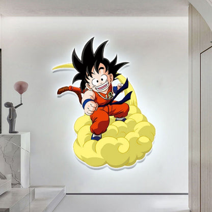 Dragon Ball Goku LED Wall Light, Kid Goku Flying Nimbus Cloud Anime Wall Lamp, DBZ Character Backlit Wall Decor Night Light, Creative Anime Room Wall Art for Dragon Ball Fans Bedroom Decor