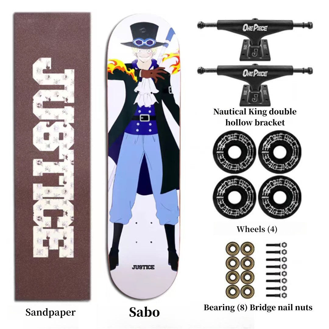 One Piece Anime Complete Skateboard Set, 7 Layer Maple Double Kick Skate Board, Luffy Zoro Sanji Nami Chopper Print Skateboard, Anime Collectible Skateboard for Teens Adults, One Piece Fan Gift