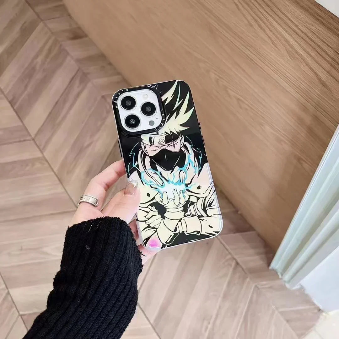 Naruto Anime Laser Holographic Phone Case for iPhone, Kakashi Pain Manga Art Print Shockproof Soft TPU Phone Cover, Iridescent Laser Flash Surface Slim Protective Phone Shell, Naruto Anime Fan Gift for iPhone