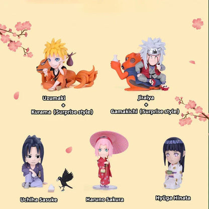Naruto Anime Q Version Blind Box Figure, Uzumaki Naruto Sasuke Hinata Sakura Kakashi Jiraiya Collectible Figurine, Cute Chibi Character Statue, Desktop Decoration Gift for Naruto Fans
