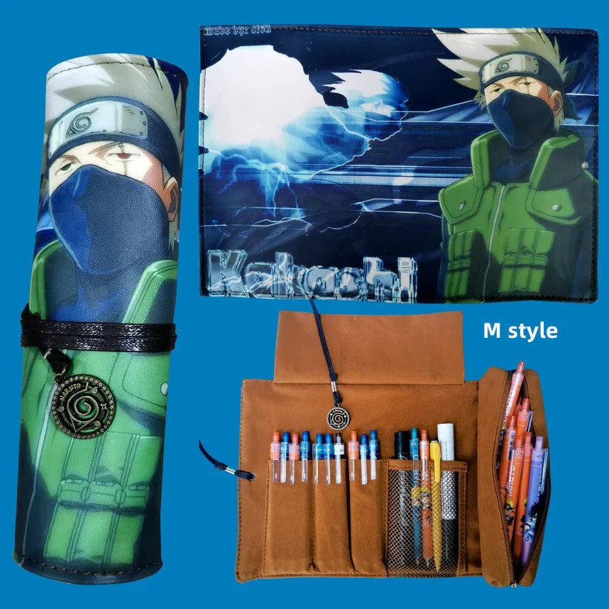 Naruto Anime Roll Up Pencil Case, Scroll Style Pen Bag, Portable Stationery Holder, Large Capacity Pouch, School Office Supplies Gift for Students Anime Fans