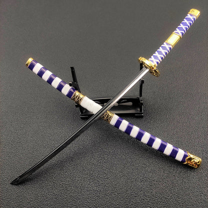 One Piece Roronoa Zoro Mini Katana Sword Replica, Anime Zoro Sword Set, Metal Model Sword with Display Stand, Cosplay Prop Desktop Decoration, Collectible Gift for One Piece Fans