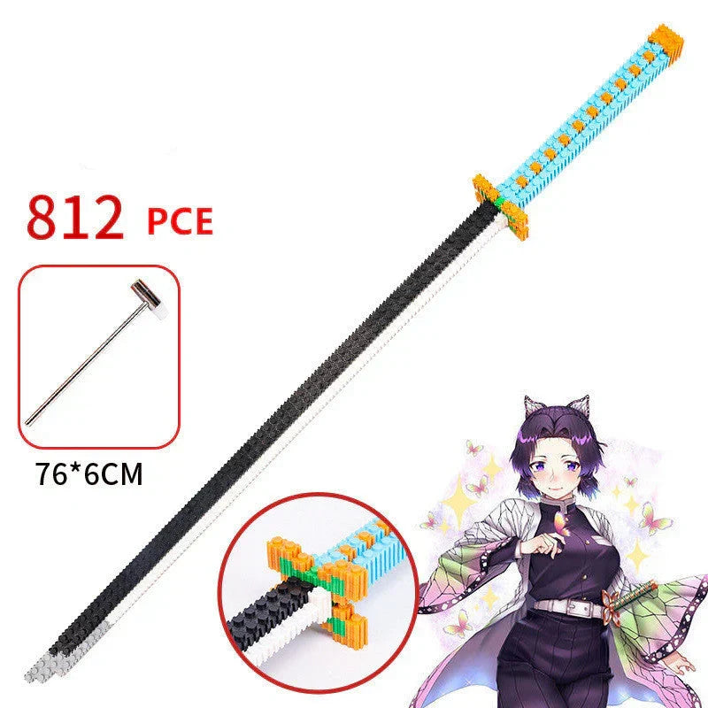 Demon Slayer Nichirin Sword Building Blocks Set, Anime Katana Model Bricks with Display Stand, Tanjiro Rengoku Shinobu Giyuu Sword Building Kit, Collectible Cosplay Prop, Gift for Anime Fans & Block Lovers