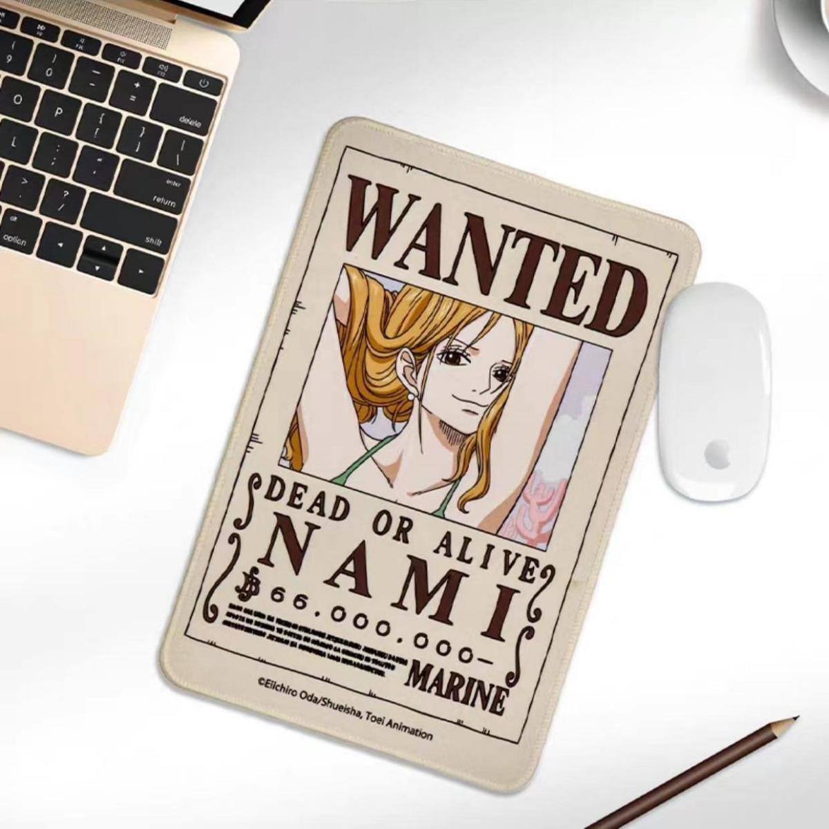 One Piece Wanted Poster Mouse Pad, Anime Bounty Poster Non-Slip Rubber Mousepad, One Piece Luffy Zoro Nami Chopper Robin Gaming Desk Mat, Office Desktop Decor Gift for Anime Fans