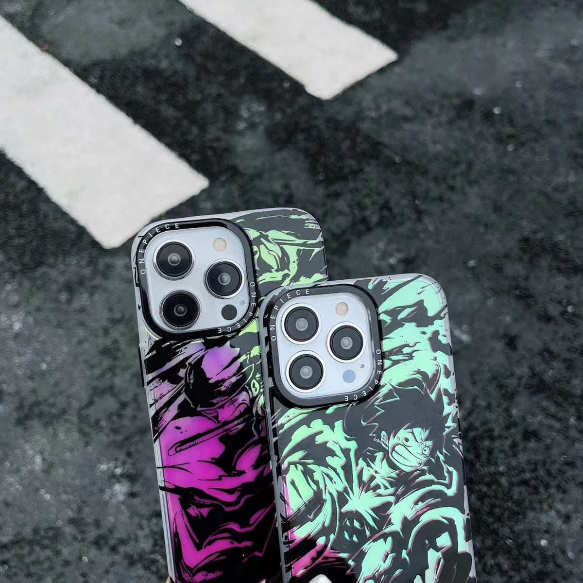 One Piece Anime Phone Case for iPhone, Luffy Zoro Manga Sketch Holographic Laser Phone Cover, Shockproof Protective Case, Cool Anime Design Cellphone Shell, Gift for One Piece Fans