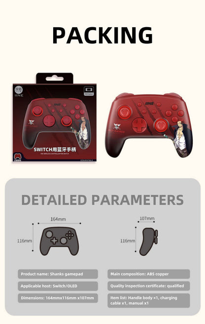One Piece Shanks Wireless Game Controller, Anime Red-Haired Shanks Bluetooth Gamepad, RGB Light Programmable Gaming Controller, Dual Vibration Joystick for Switch, PC, Steam, One Piece Anime Game Gift for Fans