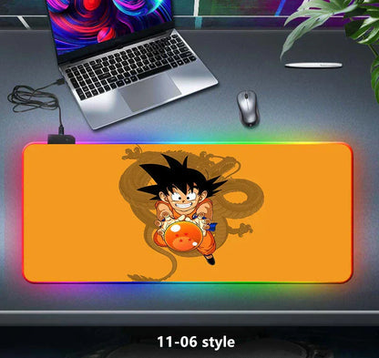 Dragon Ball Z RGB Large Mouse Pad, Anime DBZ Goku Vegeta Frieza Extended Gaming Mousepad with LED Rainbow Light, Non Slip Rubber Base Desk Mat for PC Keyboard Laptop, Dragon Ball Fan Decor
