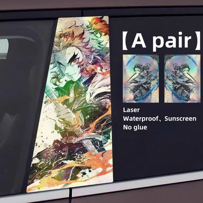 Demon Slayer Anime Car Window Pillar Decals, Laser Holographic Anime Character Car B Column Stickers, Waterproof PET Car Center Pillar Decor Stickers, 1 Pair Anime Car Accessories for Demon Slayer Fans