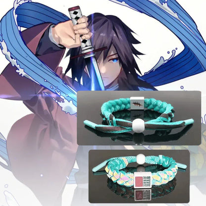 Demon Slayer Anime Braided Bracelet, Tanjiro Nezuko Rengoku Giyuu Cosplay Handmade Woven Rope Bracelet, Adjustable Character Themed Wristband, Anime Fan Collectible Jewelry Gift for Men Women Teens