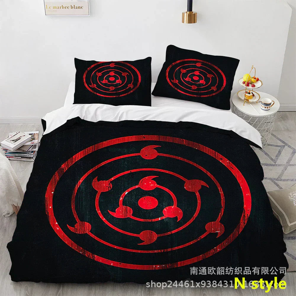 Naruto Anime Bedding Set, 3D Print Duvet Cover with Pillowcases, Akatsuki Red Cloud Comforter Cover Set, Soft Microfiber Bed Sheets, Bedroom Decor Gift for Naruto Fans