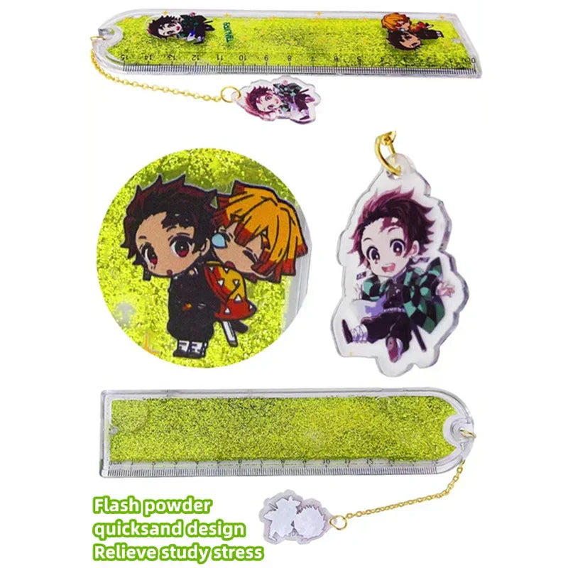 Demon Slayer Quicksand Acrylic Bookmark, Anime Tanjiro Nezuko Zenitsu Inosuke Glitter Liquid Floating Bookmark, Cute Character Pendant Book Marker, Reading Page Holder, Demon Slayer Fan Collectible Gift