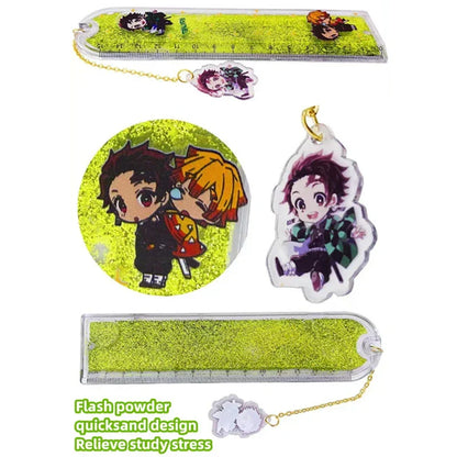 Demon Slayer Quicksand Acrylic Bookmark, Anime Tanjiro Nezuko Zenitsu Inosuke Glitter Liquid Floating Bookmark, Cute Character Pendant Book Marker, Reading Page Holder, Demon Slayer Fan Collectible Gift