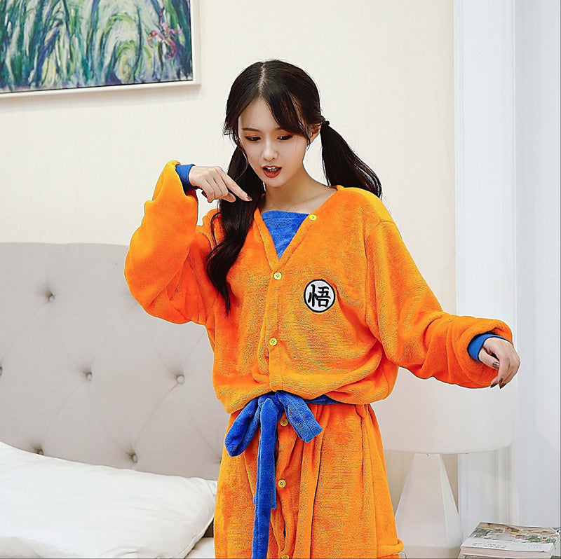 Dragon Ball Goku Bath Robe, Anime Goku "Wu" Symbol Fleece Bathrobe, Soft Fluffy Coral Fleece Nightgown, Cosplay Loungewear Robe for Dragon Ball Fans