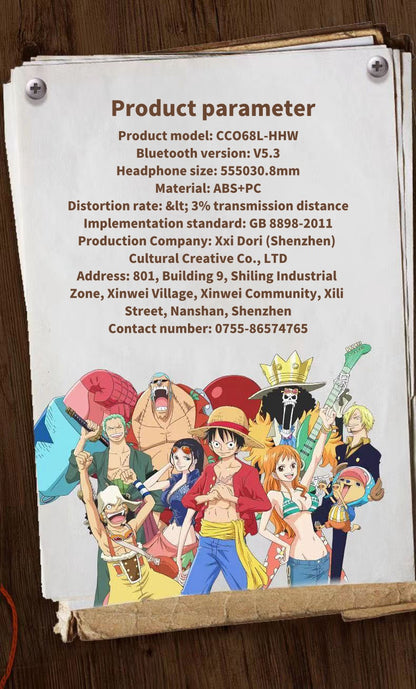 One Piece Monkey D. Luffy Tony Tony Chopper True Wireless Bluetooth 5.3 Earbuds Smart Touch Control Half‑in‑Ear Headphones with Transparent Charging Case Anime Gift For Fans