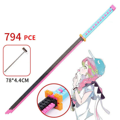 Demon Slayer Nichirin Sword Building Blocks Set, Anime Katana Model Bricks with Display Stand, Tanjiro Rengoku Shinobu Giyuu Sword Building Kit, Collectible Cosplay Prop, Gift for Anime Fans & Block Lovers