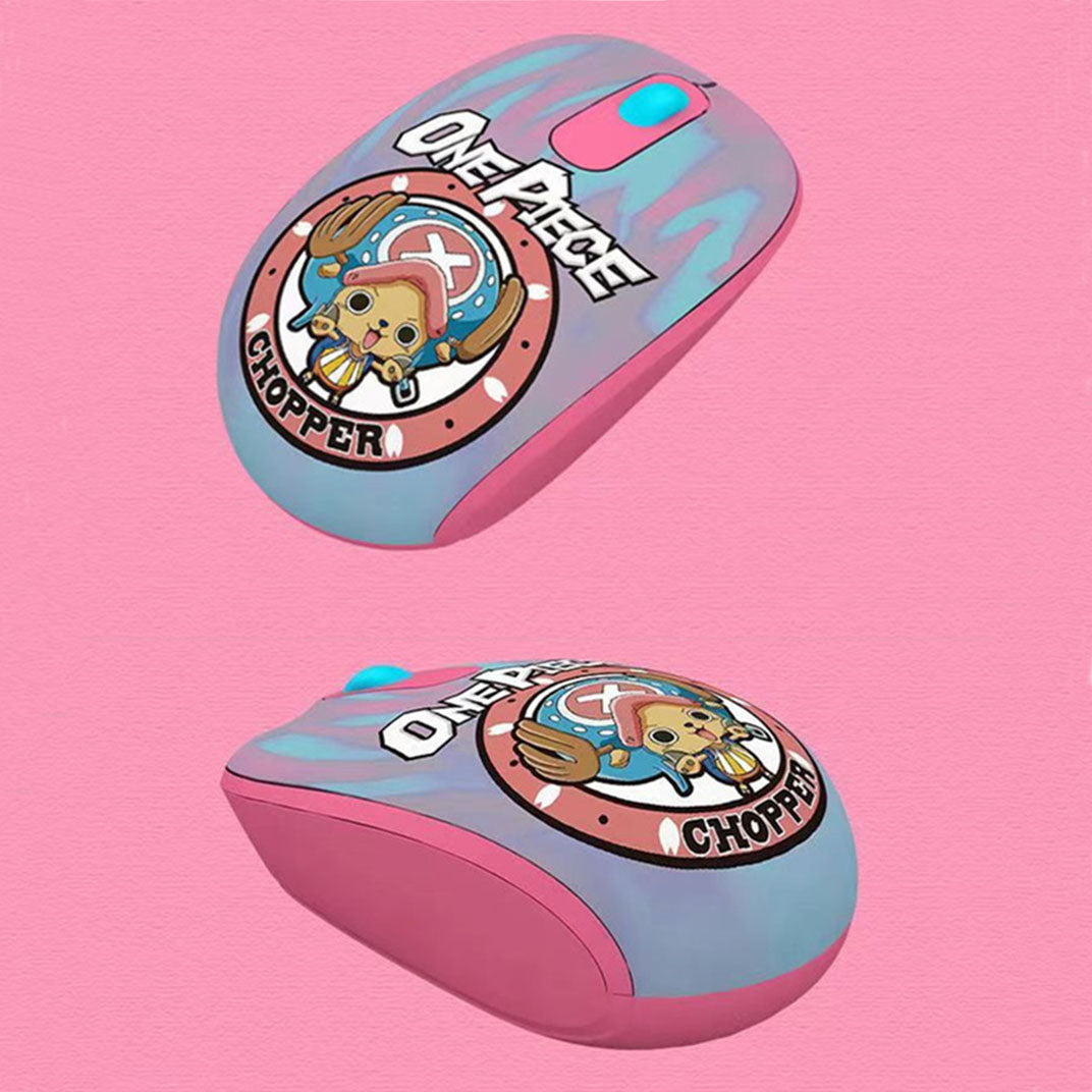One Piece Anime 2.4G Wireless Mouse, Portable Optical Computer Mouse with Tony Tony Chopper & Straw Hat Skull Pattern, Ergonomic Silent Mice for Laptop PC Desktop, Anime Fan Gift