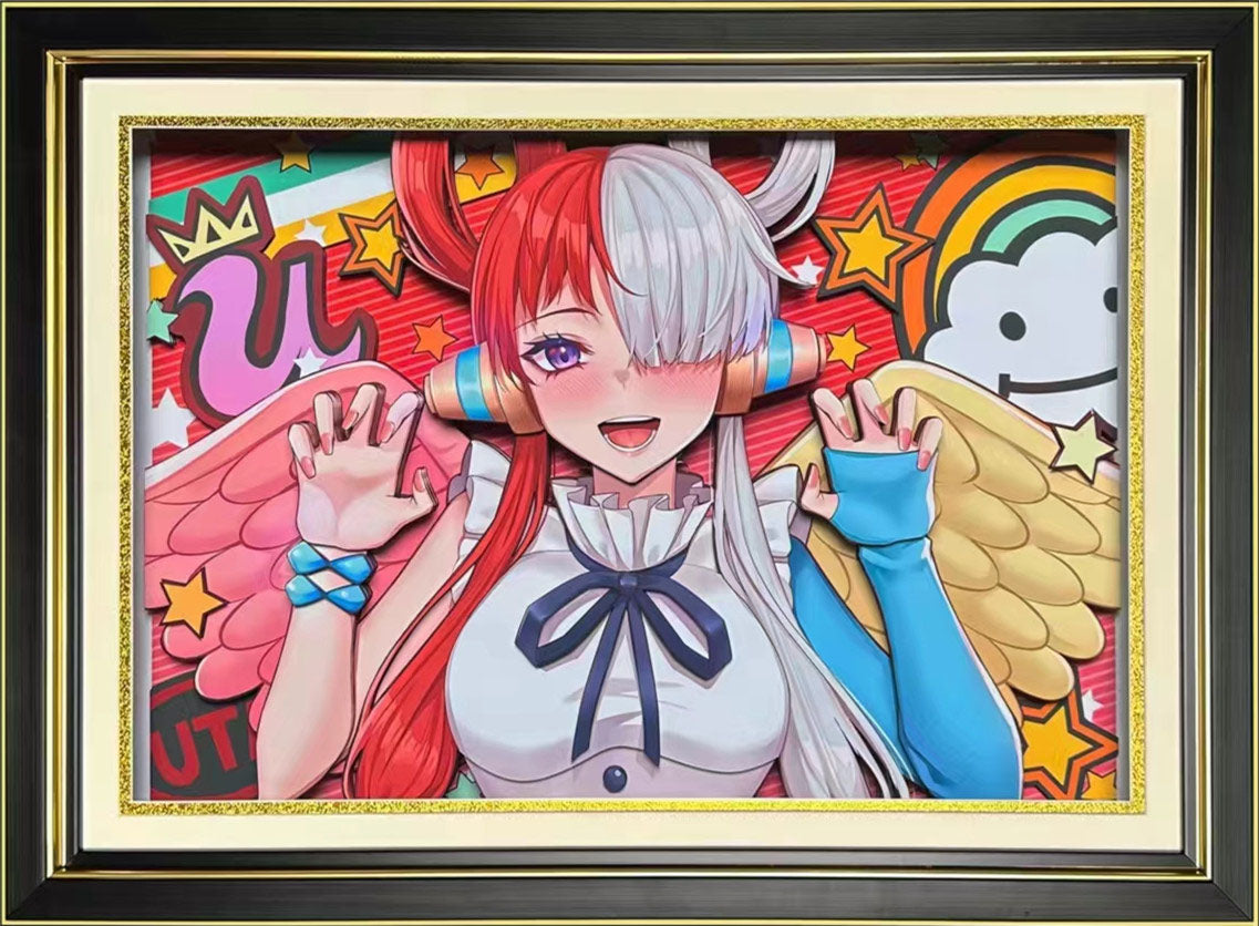 One Piece Uta 3D Layered Paper Cut Framed Wall Art, Anime Uta Stereoscopic Paper Craft Painting, One Piece Red Movie Character Poster, Ready to Hang Home Bedroom Decor Collectible Gift for Anime Fans