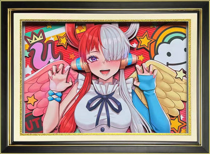 One Piece Uta 3D Layered Paper Cut Framed Wall Art, Anime Uta Stereoscopic Paper Craft Painting, One Piece Red Movie Character Poster, Ready to Hang Home Bedroom Decor Collectible Gift for Anime Fans