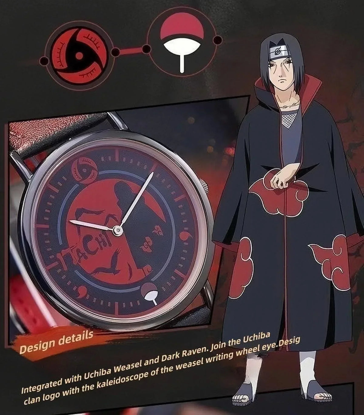 Naruto Anime Character Quartz Watch, Uchiha Sasuke Itachi Kakashi Naruto Wrist Watch, Vintage PU Leather Strap Analog Watch, Anime Cosplay Accessory Collectible Gift for Naruto Fans