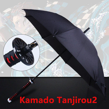 Demon Slayer Nichirin Sword Umbrella, Anime Katana Shaped Long Handle Umbrella, Tanjiro Zenitsu Giyuu Rengoku Samurai Sword Umbrella, Cosplay Prop Rain Sun Umbrella, Anime Collectible Gift for Fans