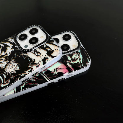 One Piece Anime Phone Case for iPhone, Luffy Zoro Manga Sketch Holographic Laser Phone Cover, Shockproof Protective Case, Cool Anime Design Cellphone Shell, Gift for One Piece Fans