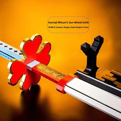 Demon Slayer Nichirin Sword Building Block Set, Kanroji Mitsuri Anime Katana Model with Display Stand, Cosplay Samurai Sword Bricks Kit, Collectible Building Toy for Demon Slayer Fans