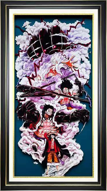 One Piece Monkey D Luffy 3D Paper Art Framed Wall Art, Anime Luffy Gear 5 Transformation Layered Paper Cut Painting, One Piece Fan Collectible Decor Poster, Home Bedroom Wall Decor Gift for Anime Lovers