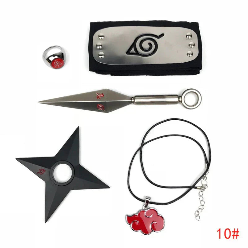 Naruto Cosplay Accessories Set, Metal Kunai Shuriken Leaf Village Headband, Sharingan Ring Necklace, Anime Ninja Prop Kit, Naruto Costume Collection Gift for Fans
