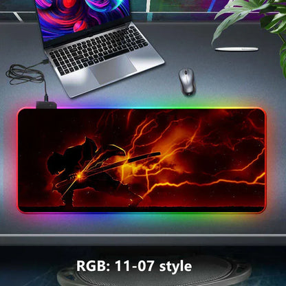 Demon Slayer RGB Gaming Mouse Pad, Large Extended Anime Desk Mat, LED Glowing Non-Slip Rubber Keyboard Pad, Multiple Nezuko Tanjiro Designs, Waterproof Desk Pad for PC Gamers