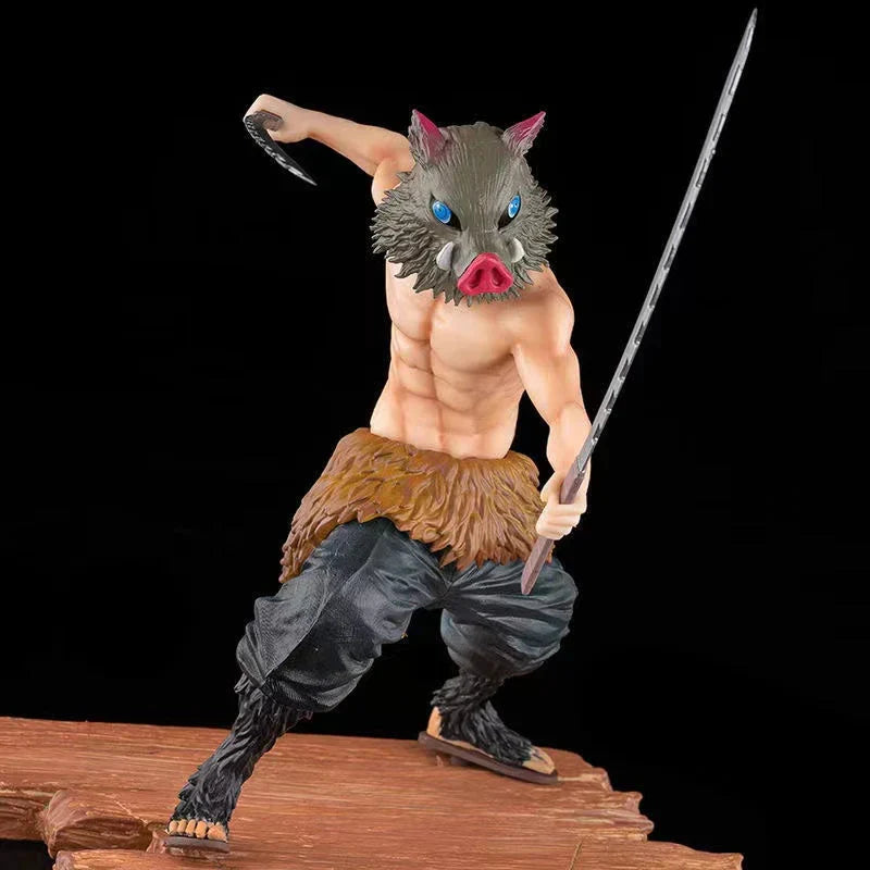 Demon Slayer Inosuke Hashibira Figure, Boar Head Inosuke Resin GK Statue, Anime Hashibira Inosuke with Giant Wild Boar Diorama Figurine, Collectible Desktop Ornament Model Gift for Demon Slayer Fans