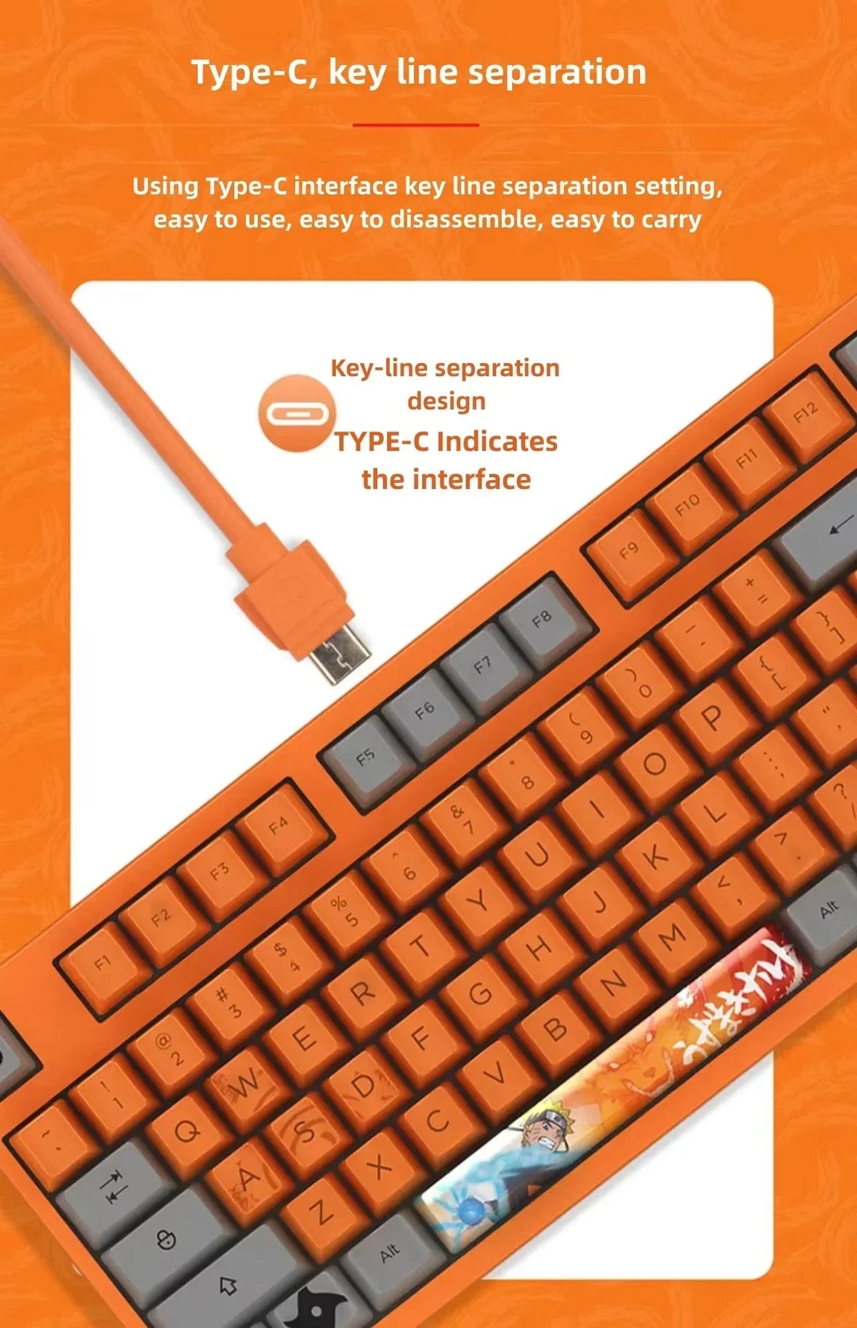 Naruto Anime Mechanical Keyboard and Mouse Combo, Uzumaki Naruto Uchiha Sasuke Themed Wired Gaming Keyboard Mouse Set, 108 Keys Full Size Keyboard, Anime Gaming Desktop Accessories, Gift for Naruto Fans Gamers