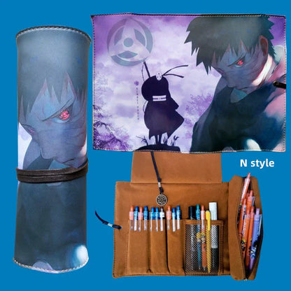 Naruto Anime Roll Up Pencil Case, Scroll Style Pen Bag, Portable Stationery Holder, Large Capacity Pouch, School Office Supplies Gift for Students Anime Fans