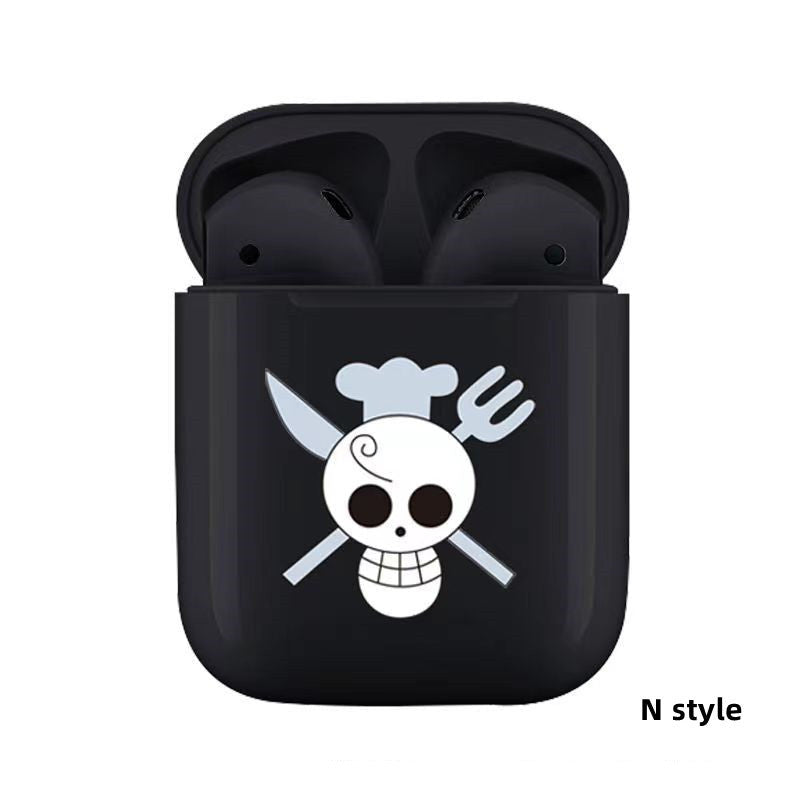 One Piece Anime TWS Wireless Earbuds, Luffy Zoro Sanji Chopper Skull Logo Printed Bluetooth Earphones, Stereo In-Ear Headphones with Portable Charging Case, Anime Fan Gift Wireless Headset