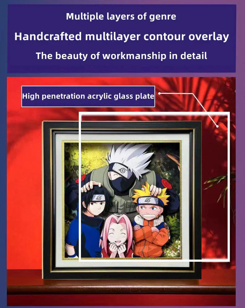 Naruto Team 7 Kakashi 3D Paper Cut Shadow Box Framed Art, Handmade Layered Papercraft Wall Decor, Anime Picture Frame, Fan Collectible Room Decor Gift
