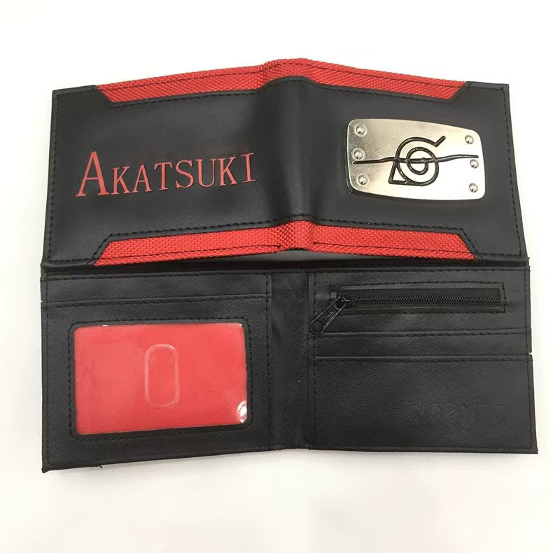 Naruto Anime Bifold Wallet, Akatsuki Red Cloud Leaf Village Symbol PU Leather Short Purse, Card Holder Cash Pocket Coin Pocket, Naruto Cosplay Anime Merch Wallet Gift for Naruto Fans