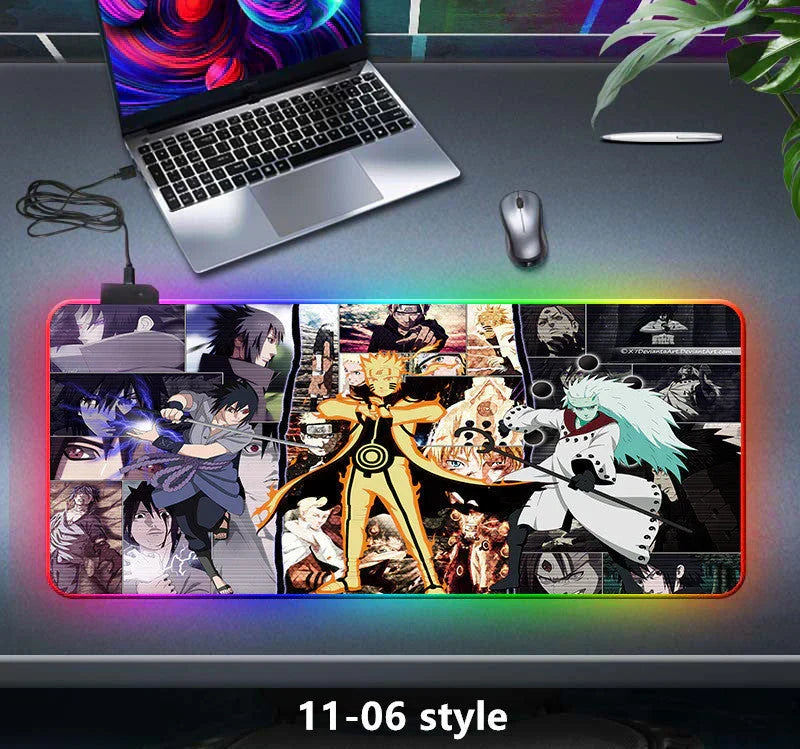 Naruto Anime RGB Large Gaming Mouse Pad, Extended LED Glowing Desk Mat, Non-Slip Rubber Base, Waterproof Big Keyboard Mousepad for PC Gamer, Anime Desk Decor Gift