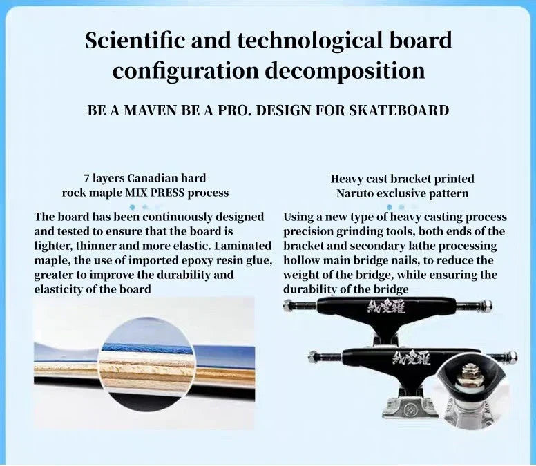 Naruto Anime Complete Skateboard, 7-Layer Maple Wood Deck Anime Character Graphic Standard Trick Skateboard, Fully Assembled Skate Board for Beginners Teens Adults, Anime Fan Gift