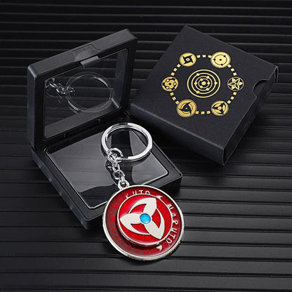 Naruto Anime Sharingan Rotatable Keychain, Uchiha Clan Rotating Sharingan Metal Key Ring, Akatsuki Red Cloud Pendant, Anime Cosplay Accessory, Collectible Key Chain Gift for Naruto Fans