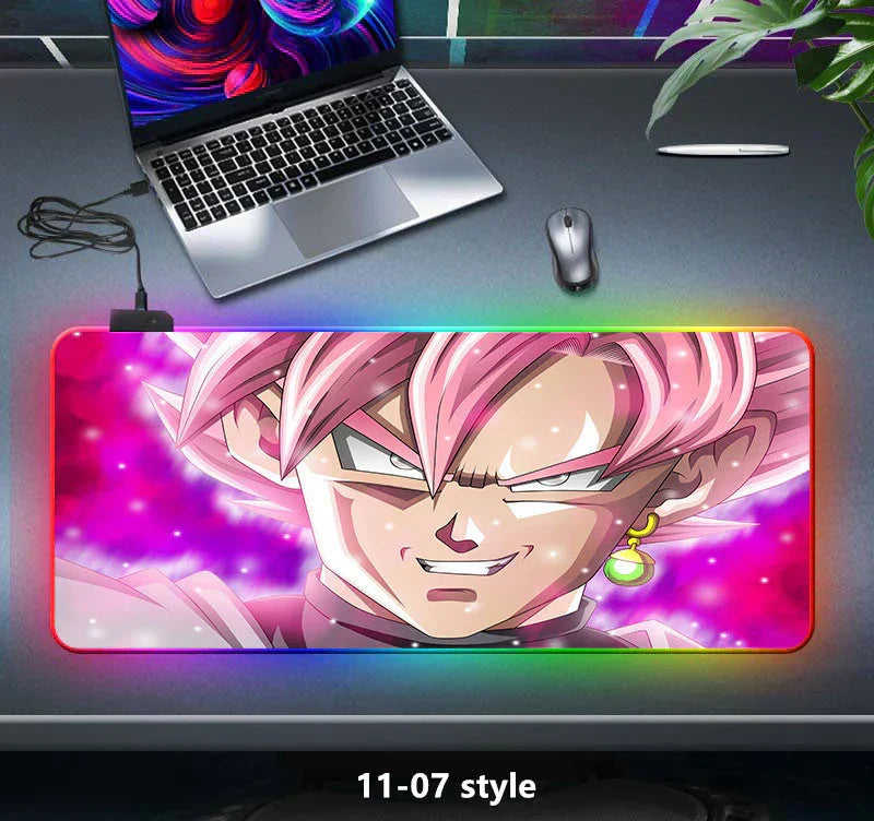Dragon Ball Z RGB Large Mouse Pad, Anime DBZ Goku Vegeta Frieza Extended Gaming Mousepad with LED Rainbow Light, Non Slip Rubber Base Desk Mat for PC Keyboard Laptop, Dragon Ball Fan Decor