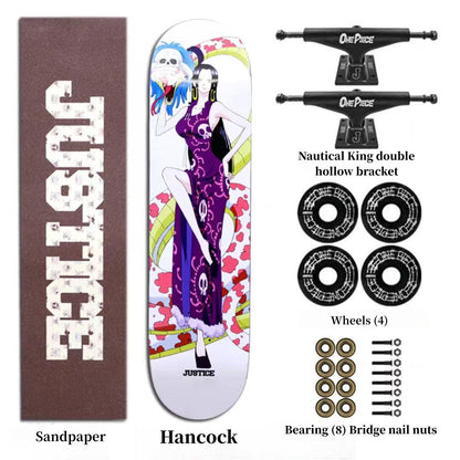 One Piece Anime Complete Skateboard Set, 7 Layer Maple Double Kick Skate Board, Luffy Zoro Sanji Nami Chopper Print Skateboard, Anime Collectible Skateboard for Teens Adults, One Piece Fan Gift
