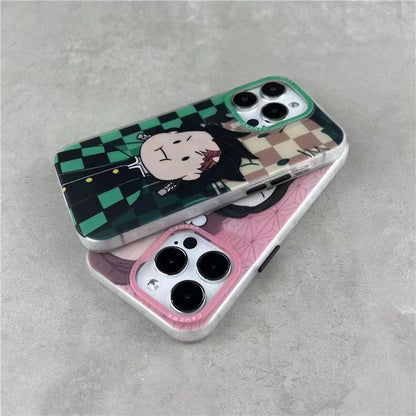 Demon Slayer Cute Chibi Tanjiro Nezuko Phone Case, Kawaii Cartoon Anime Protective Cover, Soft Shockproof Silicone Phone Shell for iPhone, Demon Slayer Manga Fan Merch Gift