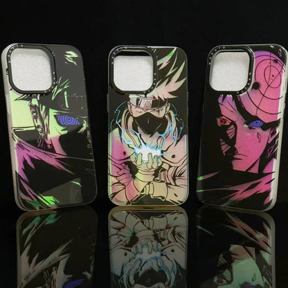 Naruto Anime Laser Holographic Phone Case for iPhone, Kakashi Pain Manga Art Print Shockproof Soft TPU Phone Cover, Iridescent Laser Flash Surface Slim Protective Phone Shell, Naruto Anime Fan Gift for iPhone