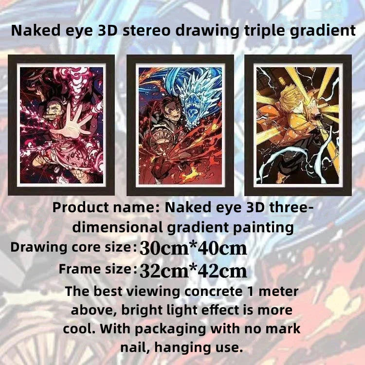 Demon Slayer 3D Lenticular Poster with Frame, Kimetsu no Yaiba Anime Stereo Gradient Wall Art, Flip Changing Picture, Anime Framed Decor Painting for Bedroom Gaming Room, Anime Merch Gift for Demon Slayer Fans