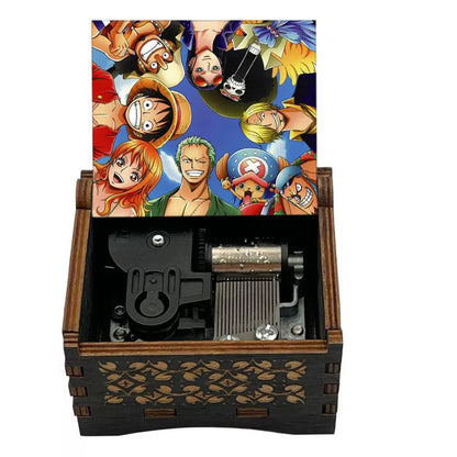 One Piece Monkey D Luffy Roronoa Zoro Nami Sanji Wooden Hand Crank Music Box, Bink's Sake Melody Collectible Decor Music Box Gift for Anime Fans