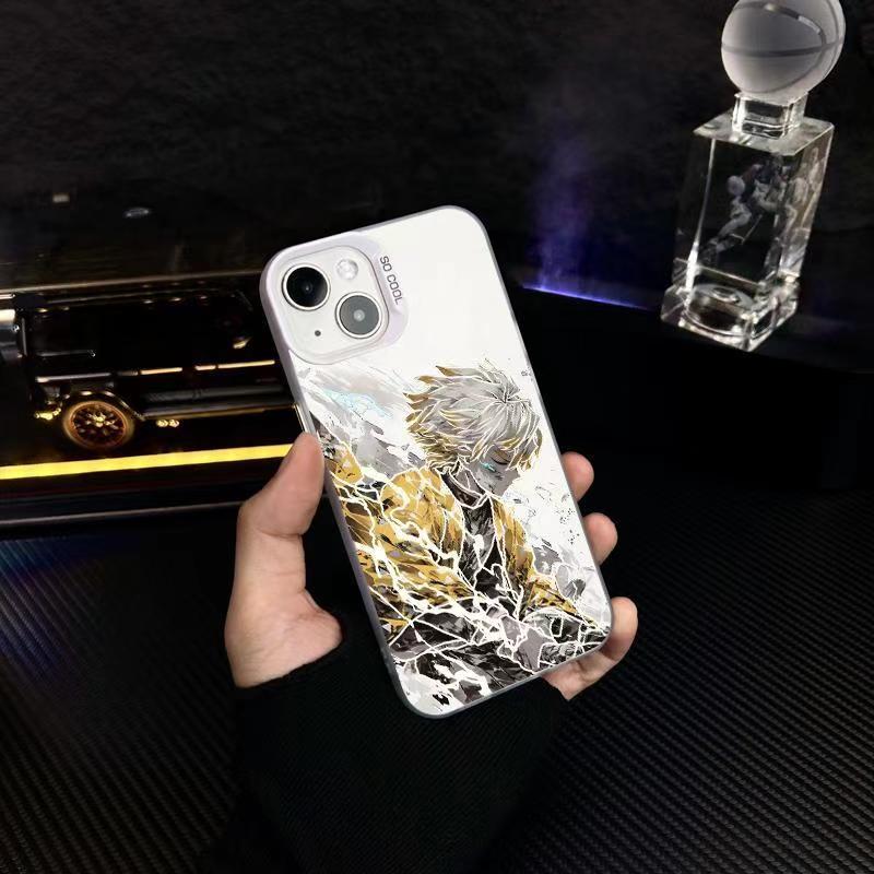 Demon Slayer Anime Phone Case for iPhone, Zenitsu Agatsuma Golden Lightning Art Shockproof Protective Cover, Classic Demon Slayer Zenitsu Character Phone Shell, Anime Merch Gift for Demon Slayer Fans